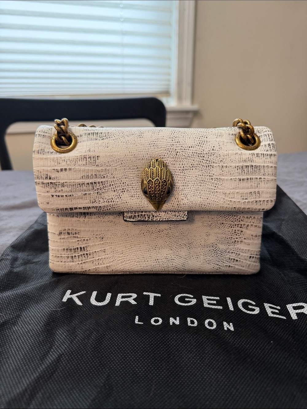 Kurt Geiger Cream Textured Shoulder Bag with Gold Hardware